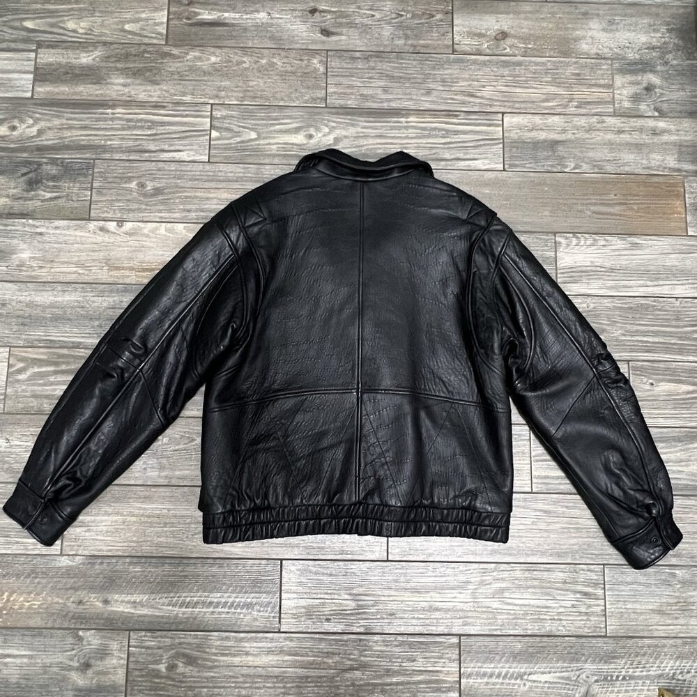 VTG John Ashford Leather Bomber Jacket Large Black Genuine New Zealand Lambskin - Picture 8 of 16